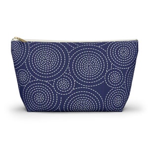 Accessory and Cosmetic Pouch w/ T-bottom, Indigo, Blue and White, Travel Pouch, 2 Sizes