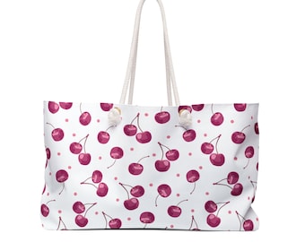 Summer Fruit Beach Tote Bag, Cherry Print Weekender