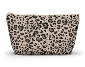 Bolsa para accesorios y cosméticos con base en T, estampado animal y leopardo, 2 tamaños
