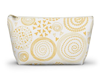 Bolsa para accesorios y cosméticos con base en T, diseño de galaxia amarilla y blanca, 2 tamaños