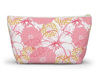 Bolsa para accesorios y cosméticos con base en T, bolsa de maquillaje, estampado floral, 2 tamaños