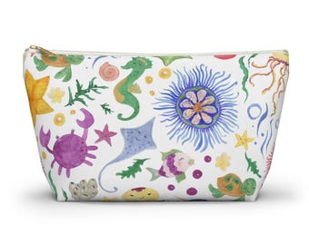 Bolsa para accesorios y cosméticos con base en T, neceser de maquillaje, colección Coastal, criaturas marinas, 2 tamaños