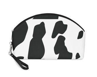 Bolsa de maquillaje con estampado de vaca: bolsa blanca y negra con correa para la muñeca