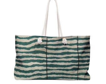 Bolso de playa, bolso de fin de semana, rayas verdes