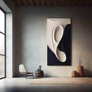 Black And White Wood Wall Sculpture, Minimalist Wall Art, Modern Wood Wall Decor, Abstract 3D Wood Carving, Handmade Wall Hanging