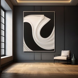 Black And White Wood Wall Sculpture, Minimalist Wall Art, Modern Wood Wall Decor, Abstract 3D Wood Carving, Handmade Wall Hanging