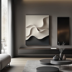 Black And White Wood Wall Sculpture, Minimalist Wall Art, Modern Wood Wall Decor, Abstract 3D Wood Carving, Handmade Wall Hanging