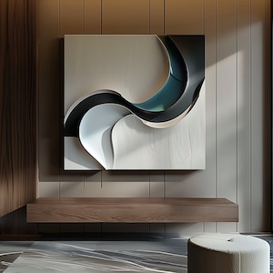 White Minimalist Wall Art, Modern Wood Wall Decor, Abstract 3D Wood Carving, Handmade Wall Hanging
