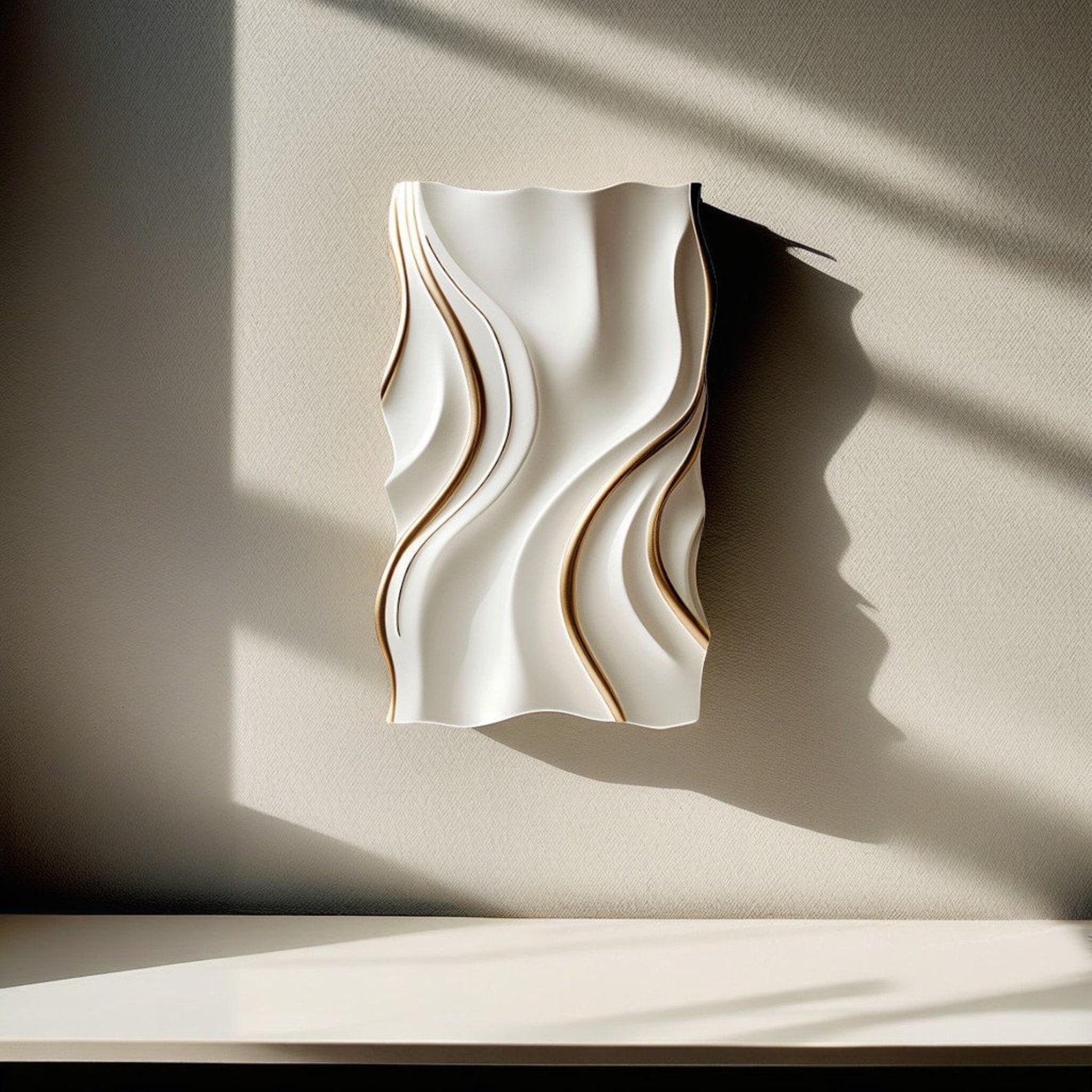 White Modern Wall Decor, Minimalist Vertical Wall Art, Abstract 3D Wood ...