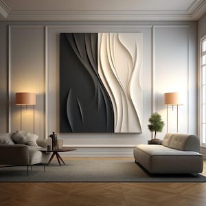 Black And White Wood Wall Sculpture, Minimalist Wall Art, Modern Wood Wall Decor, Abstract 3D Wood Carving, Handmade Wall Hanging