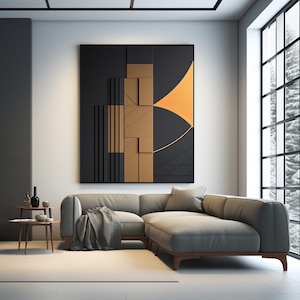 Black And Gold Wood Wall Sculpture, Minimalist Wall Art, Modern Wood Wall Decor, Abstract 3D Wood Carving, Handmade Wall Hanging