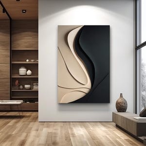 Black And Beige Wood Wall Sculpture, Minimalist Wall Art, Modern Wood Wall Decor, Abstract 3D Wood Carving, Handmade Wall Hanging