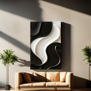 Black And White Wood Wall Sculpture, Minimalist Wall Art, Modern Wood Wall Decor, Abstract 3D Wood Carving, Handmade Wall Hanging