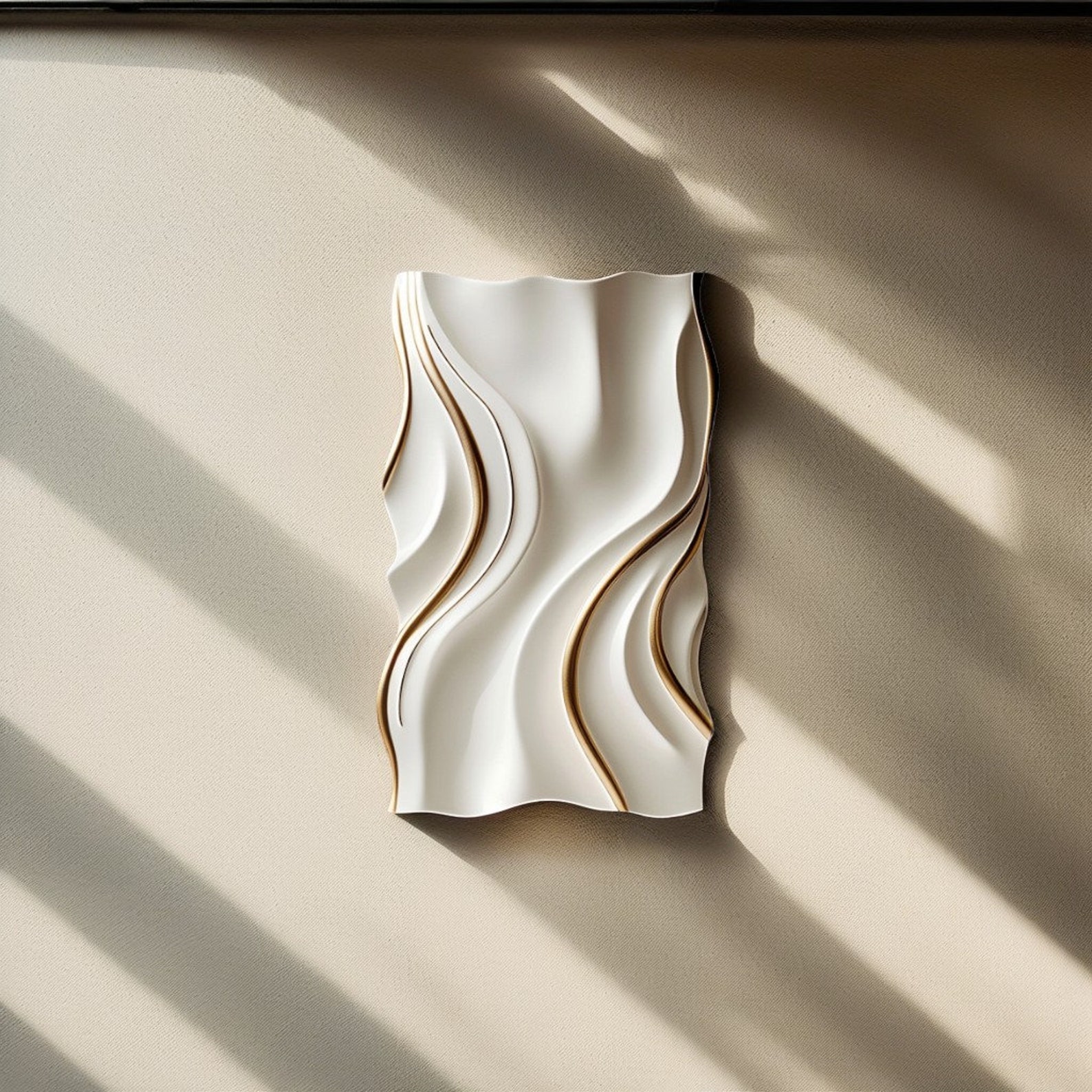White Modern Wall Decor, Minimalist Vertical Wall Art, Abstract 3D Wood ...