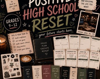 Quaderno di esercizi per il ritorno a scuola / Attività per sviluppare fiducia in se stessi, positività e mentalità di crescita / Pacchetto di diari stampabili in PDF per le classi 9-12