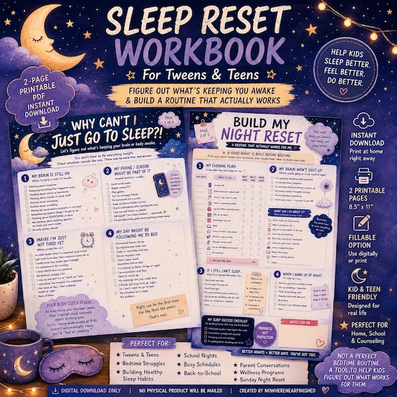 Sleep Routine Printable for Kids & Tweens, Bedtime Routine Planner, Teen Sleep Tracker, Healthy Sleep Habits and Night Reset