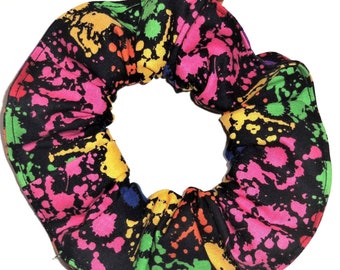 Rainbow Neon Peace Signs Love Flowers Fabric Hair Scrunchies by Sherry Ties Scrunchie Ponytail Holder Gay Pride