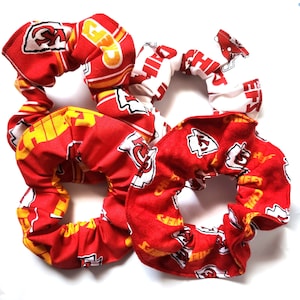 Kansas City Chiefs Hair Scrunchie Scrunchies by Sherry NFL Football Fabric Ponytail Holders Ties Set of Four