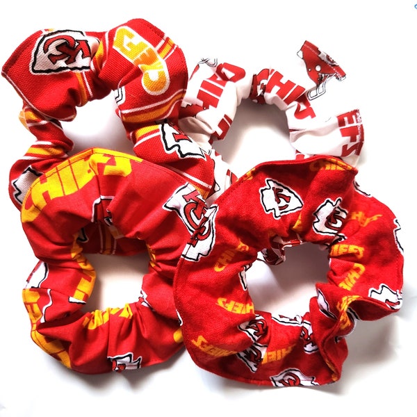 Kansas City Chiefs Hair Scrunchie Scrunchies by Sherry NFL Football Fabric Ponytail Holders Ties