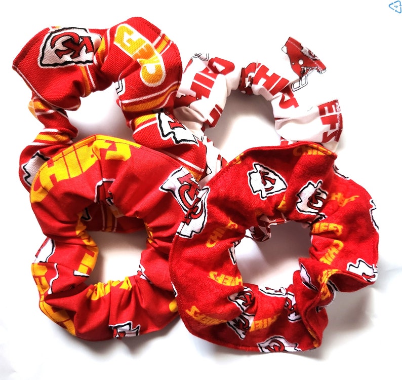 Kansas City Chiefs Hair Scrunchie Scrunchies by Sherry NFL Football Fabric Ponytail Holders Ties Set of Four