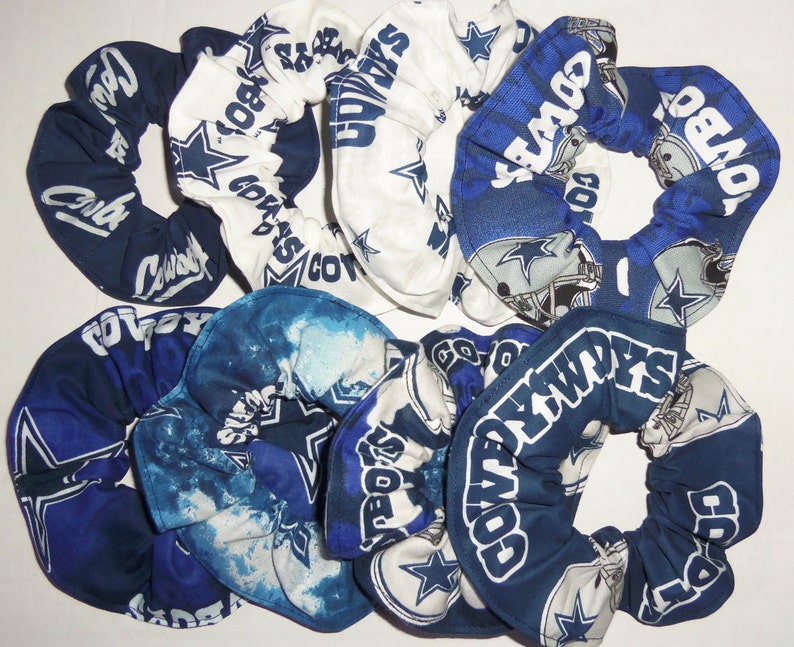 Dallas Cowboys Hair Scrunchie NFL Football Navy White Camo Tie Dyed Duck Cloth Fabric Scrunchies by Sherry Set of 7 Minis