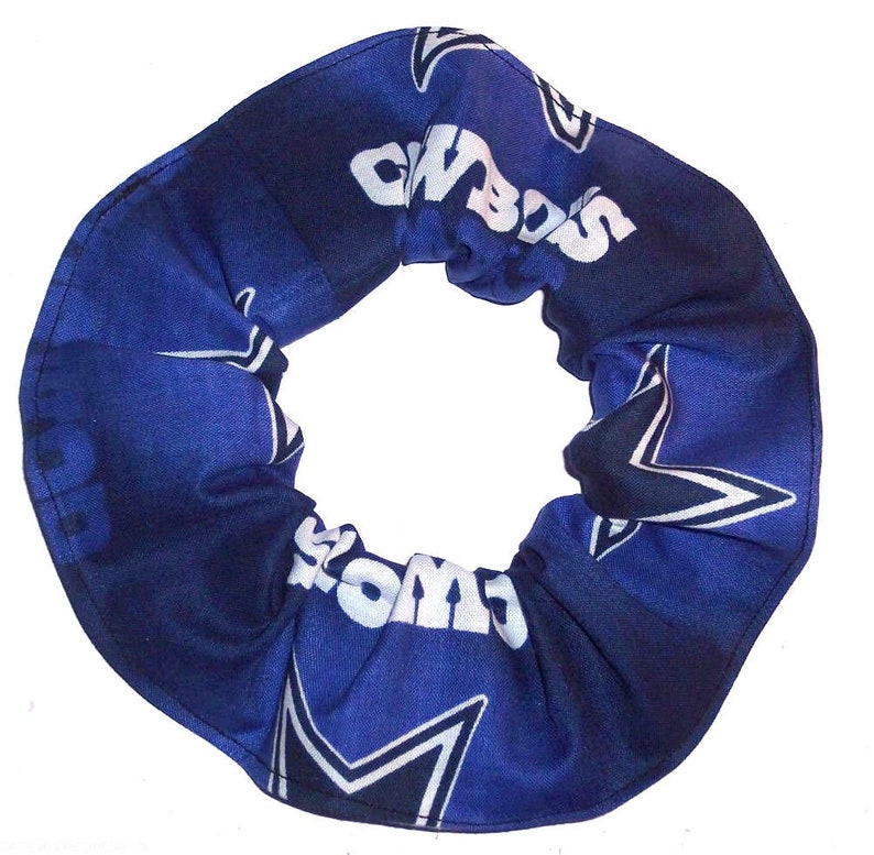 Dallas Cowboys Hair Scrunchie NFL Football Navy White Camo Tie Dyed Duck Cloth Fabric Scrunchies by Sherry Glow