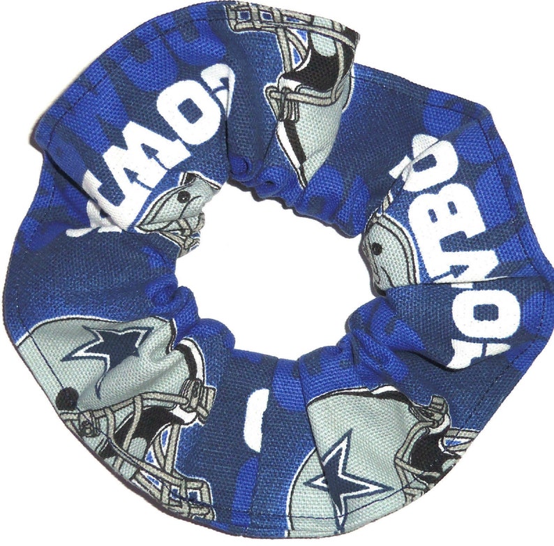 Dallas Cowboys Hair Scrunchie NFL Football Navy White Camo Tie Dyed Duck Cloth Fabric Scrunchies by Sherry Duck Cloth