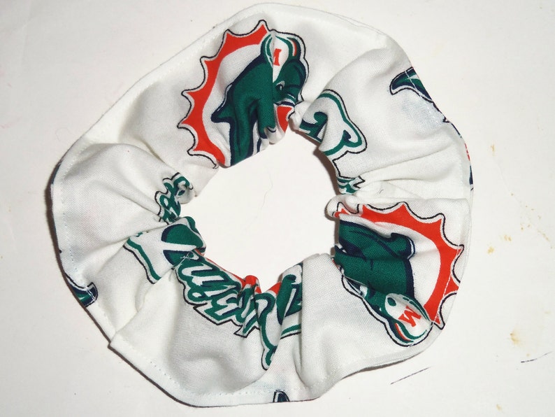 Miami Dolphins Fabric Hair Scrunchie Scrunchies by Sherry NFL Football White