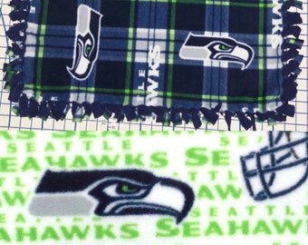 Seattle Seahawks Fleece Baby Blanket Blue Lime Green Hand Tied Pet Dog Lap NFL Football