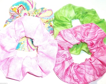 Paisley Varigated Colors Hair Scrunchie Blue Yellow Lime Green Pink Scrunchies by Sherry