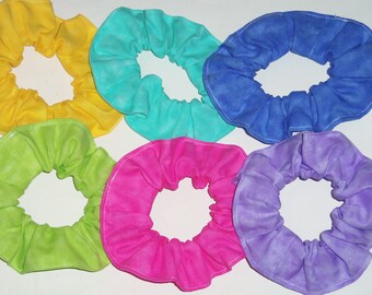 Variegated Colors Hair Scrunchie Blue Purple Yellow Green Aqua Pink Scrunchies by Sherry