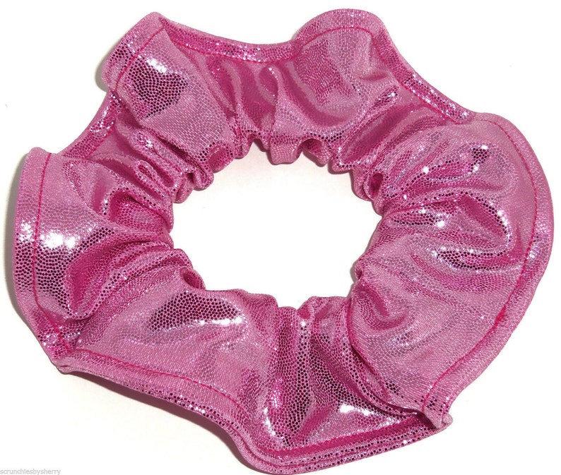 Metallic Hair Scrunchie Dancewear Swimwear Spandex Fabric Scrunchies by Sherry Silver Pink Purple Blue Red Gold Teal Bubblegum Pink