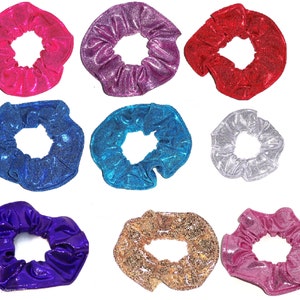 Metallic Hair Scrunchie Dancewear Swimwear Spandex Fabric Scrunchies by Sherry Silver Pink Purple Blue Red Gold Teal Set of 9