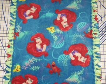 Disney Ariel Mermaid Flounder Fleece Blanket Baby Pet Lap Just Gotta Sing Hand Tied