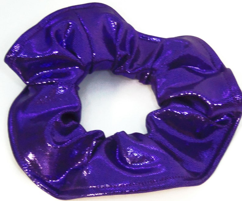 Metallic Hair Scrunchie Dancewear Swimwear Spandex Fabric Scrunchies by Sherry Silver Pink Purple Blue Red Gold Teal Dark Purple