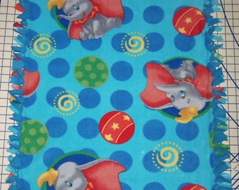 Disney Dumbo Fleece Baby Blanket Blue Elephant Circus Hand Tied Pet Lap Shower Gift