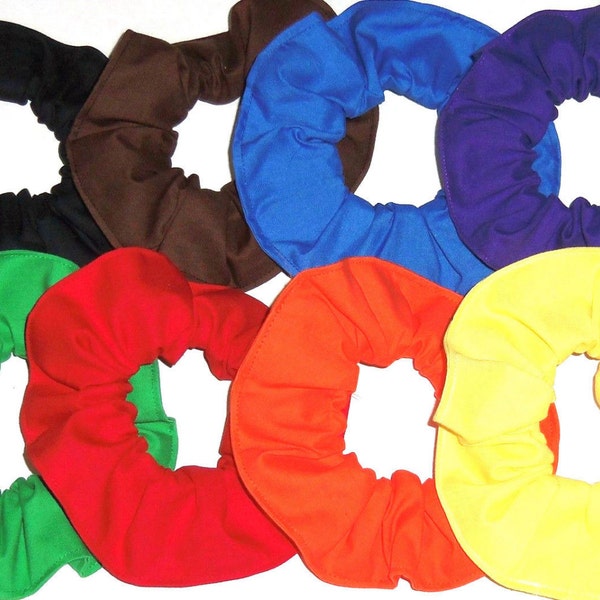 Hair Scrunchie Solid Colors Cotton Fabric Red Blue Purple Brown Black Orange Yellow Green White Pink Scrunchies by Sherry