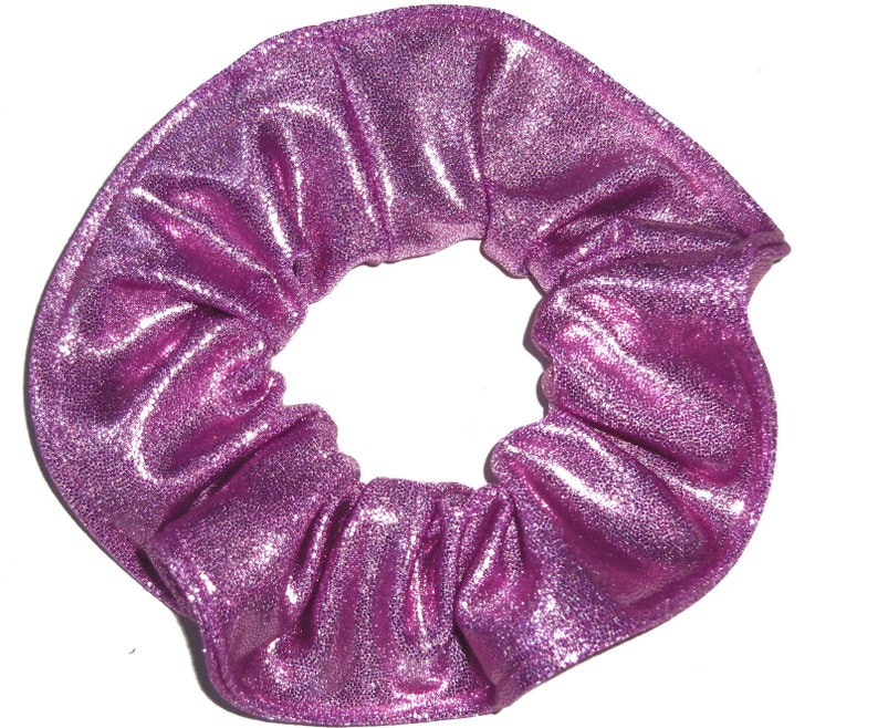 Metallic Hair Scrunchie Dancewear Swimwear Spandex Fabric Scrunchies by Sherry Silver Pink Purple Blue Red Gold Teal Light Purple