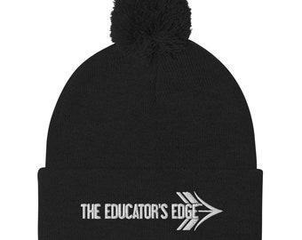 The Educator's Edge Pom-Pom Beanie - Teacher Caps - Teacher beanies - Winter Hat - Pom Pom Beanie - Logo Beanie