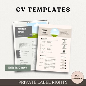 PLR CV Templates | Editable Canva Resumes | Sell on Etsy | Digital Download