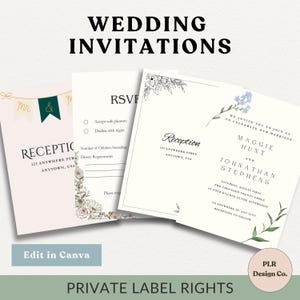 Set huwelijksuitnodigingen PLR | 4 elegante ontwerpen | Bewerkbare canvassjablonen | Doorverkopen en 100% winst behouden