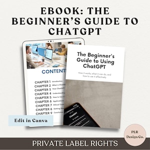 May include: Ebook cover with a blue and white design. The title is "The Beginner's Guide to Using ChatGPT". The cover features a screenshot of a computer screen showing the ChatGPT interface.