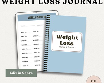 PLR Weight Loss Journal & Tracker | Editable in Canva | Fitness and Goal Planner
