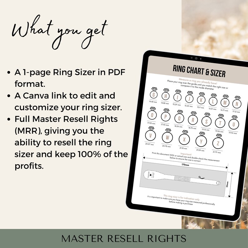Printable Ring Sizer Chart | Editable in Canva | MRR Included | Sell on ...