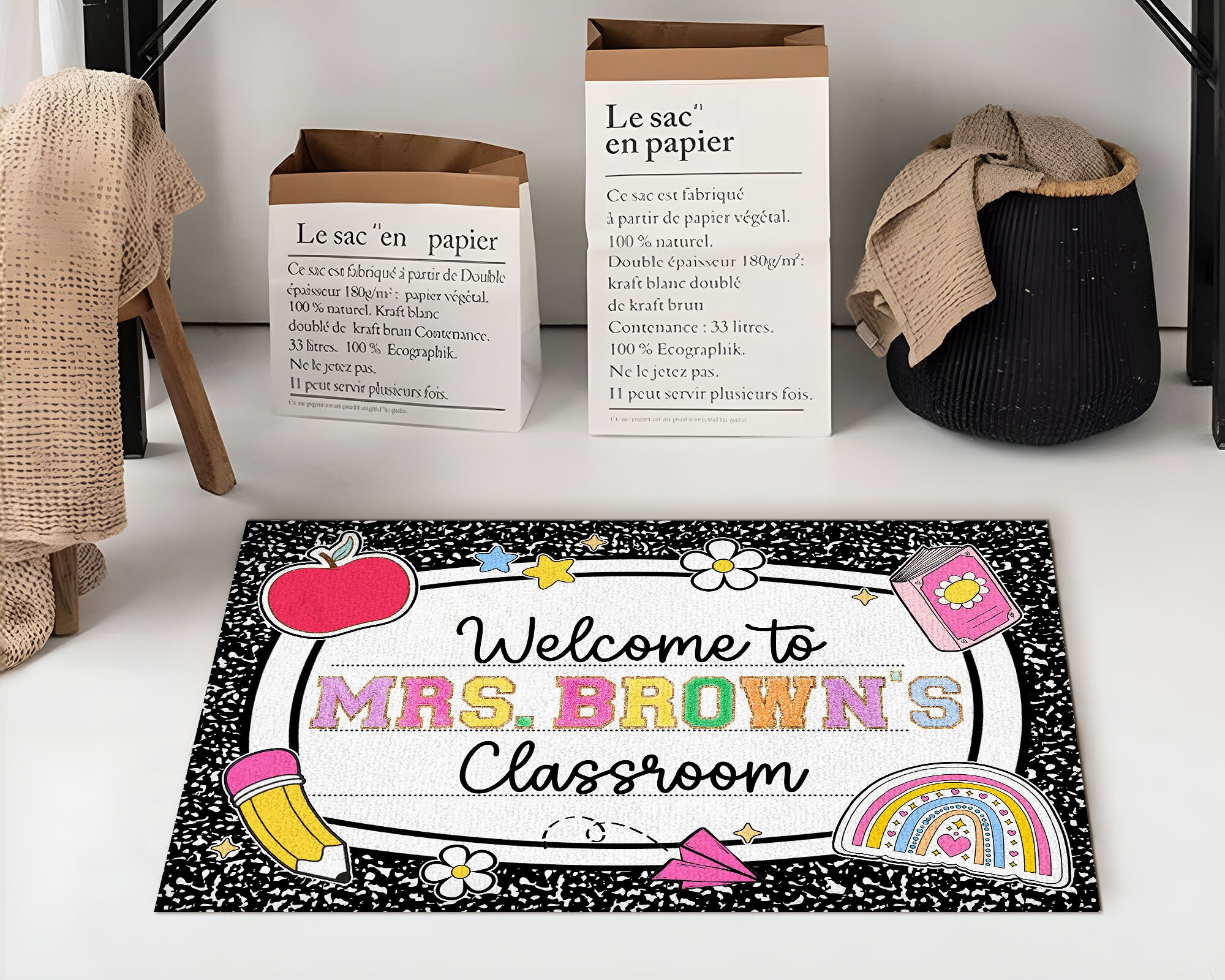 Personalized Teacher Classroom Doormat, Composition Book Classroom Doormat, Teacher Gift, Custom ...