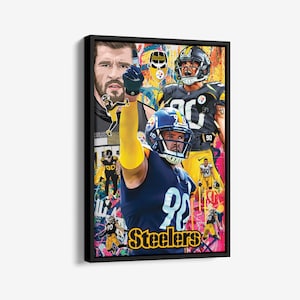 T. J. Watt Poster Pittsburgh Steelers NFL Pop Art Canvas Wall Art Home Decor Print Framed Poster Man Cave Gift