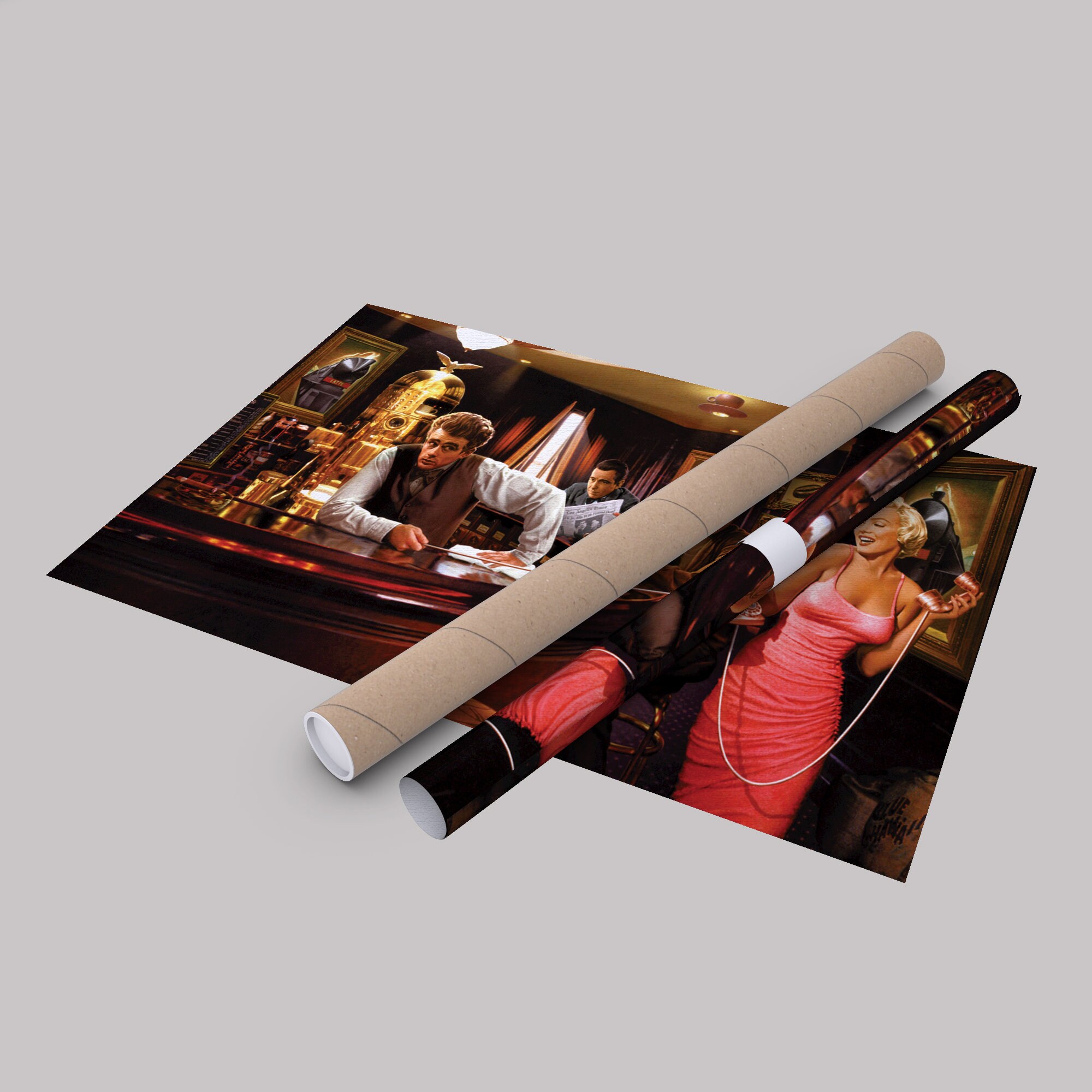 Stampa Su Tela Incorniciata 'Evening At Rick's Diner' - Marilyn, Elvis, James Dean - 30x20 Cm