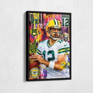 Aaron Rodgers Poster Green Bay Packers NFL Pop Art Canvas Wall Art Home Decor Print Framed Poster Man Cave Gift