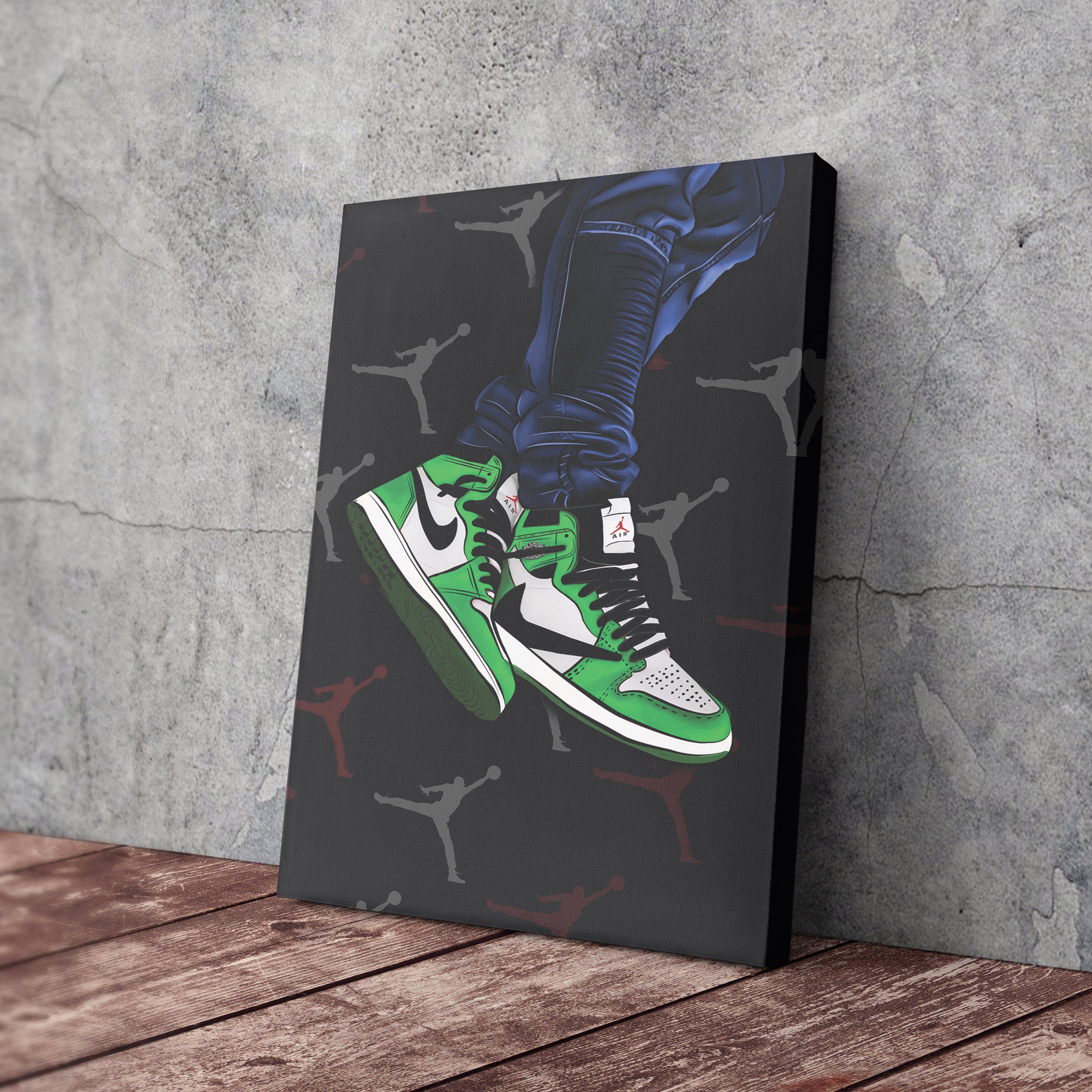 Air Jordan 1 Mid Green Artwork Canvas Wall Art Print Home Decor