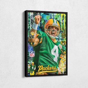Brett Favre Poster Green Bay Packers NFL Pop Art Canvas Wall Art Home Decor Print Framed Poster Man Cave Gift